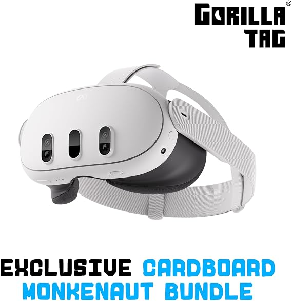 Meta Quest 3 512GB | VR Headset — Thirty Per Cent Sharper Resolution — 2X Graphical Processing Power — Virtual Reality Without Wires — Gorilla Tag Cardboard Monkenaut Bundle —