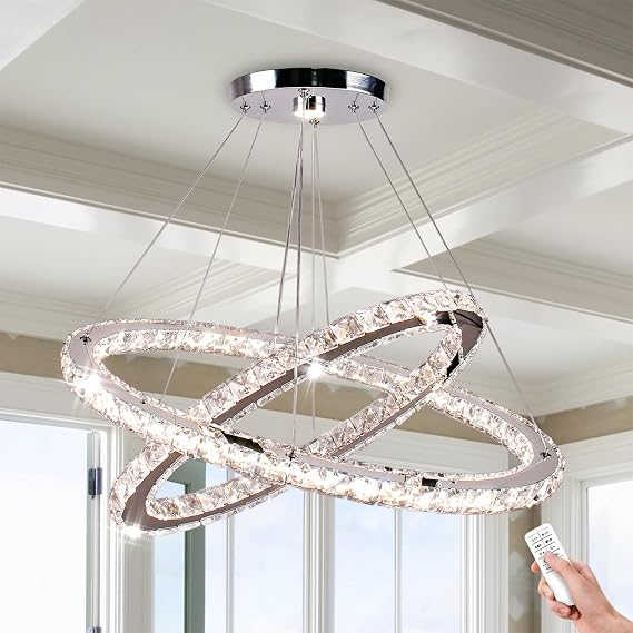 Finktonglan 23.6in/20in Dimmable 2-Ring Oval LED Crystal Chandelier [Energy Class E]