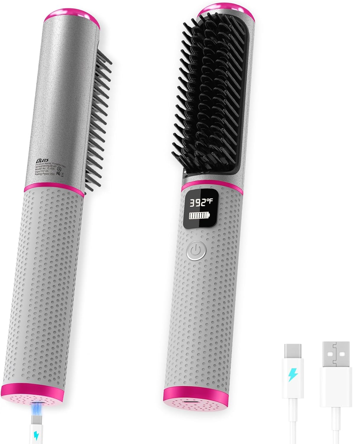 Cordless Straightener Brush, 3RD Generation Portable Hair Straightener Cordless, New Hair Brush Straightener for Women, USB Rechargeable for Travel Hot Comb, Mini and Lightweight for on-The-go