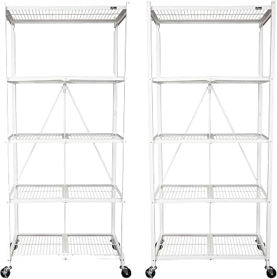 Origami 2 Pack Large Wheeled 5-Shelf Folding Steel Wire Shelving Rack, White