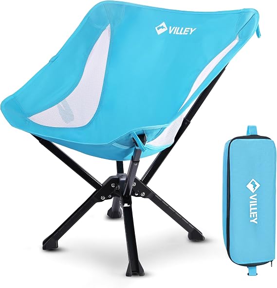 VILLEY Folding Camping Chair, Lightweight Portable Outdoor Chair, 150kg Capacity, for Camp,Travel, Picnic, Festival, Hiking, with Carry Bag