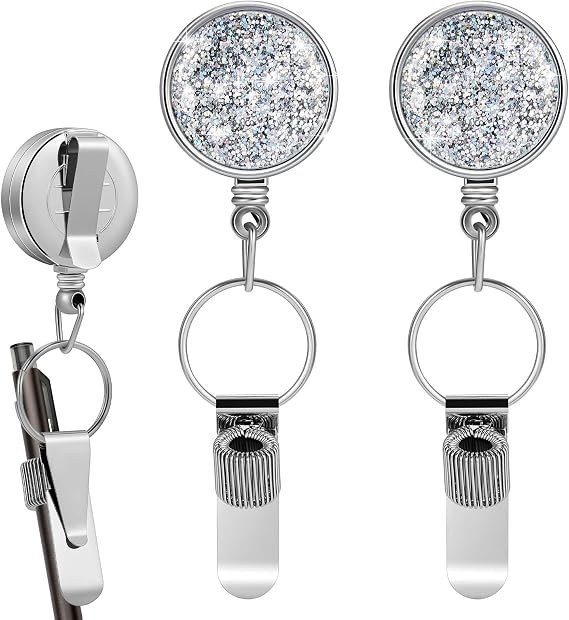 2 Pcs Retractable Pen Holder with Adjustable Clip and Key Ring, Stylish