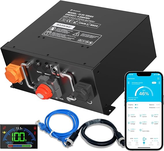 Mjbsan 320Ah 12V LiFePO4 Battery, 4096Wh Energy Lithium Battery with Built-in 250A BMS with APP Monitoring, 4000-8000+ Cycles and 10-Year Lifespan, Perfect for RV,Camper, Motorhomes and Off Grid