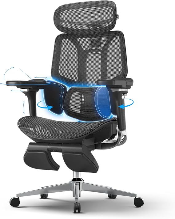 Hbada E3 Pro Ergonomic Office Chair Desk Chair with Footrest 3-Zone Lumbar Support and 6D Armrests Black