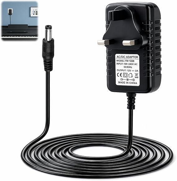 12V 2A Power Adapter for Yamaha Keyboard Electronic Piano Cord, 2m