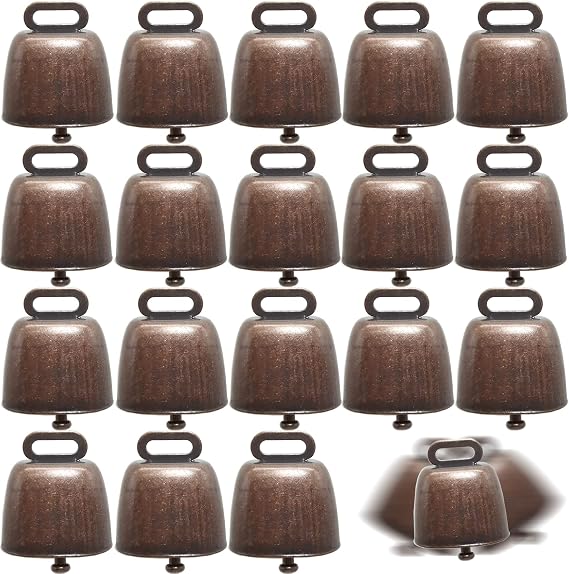 TIHOOD 18PCS Cow Horse Sheep Grazing Copper Bells Small Brass Bells Cattle Goat Farm Loud Bronze Bell Long Distance Horse Sheep Iron Bells for Christmas Decoration (Red Bronze)