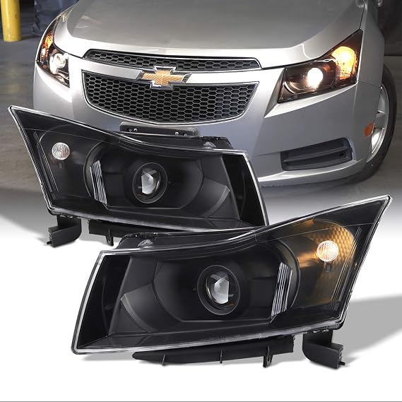 AKKON - For 2011 2012 2013 2014 2015 Chevy Cruze Black Projector Headlights Driver + Passenger Side Replacement