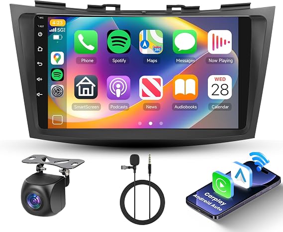 [2G+64G] Car Radio for Suzuki Swift 2011-2017 Android Car Stereo Carplay Wireless Android Auto, Hodozzy 9 inch Touch Screen with GPS/WiFi Bluetooth, FM RDS, Mirror Link, SWC Backup Camera