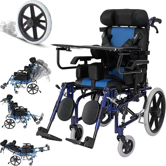 Foldable Wheelchair for Cerebral Palsy Childs & Elderly, Adults Pediatric Wheelchair Manual Wheelchairs with Anti-flip Wheels and Lay-Flat, Transport Wheelchairs Weights Only 48lbs,Kid