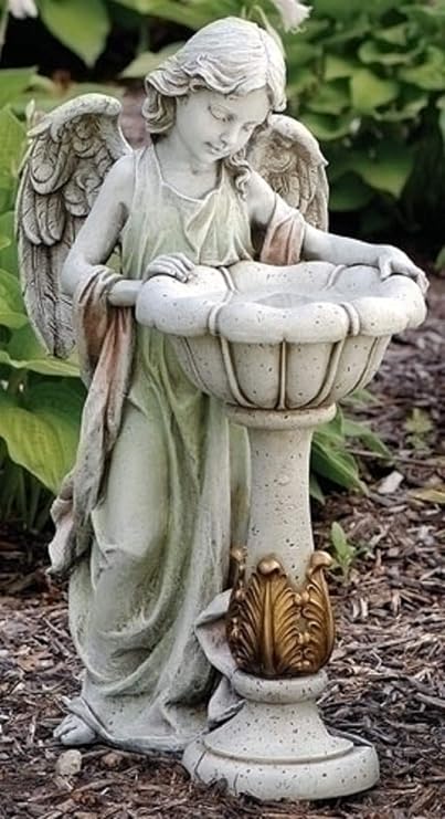 Joseph's Studio by Roman 23-Inch Solar Angel with Birdbath Statue Lighted Religious Outdoor Garden Decor, Spiritual Yard Figurine