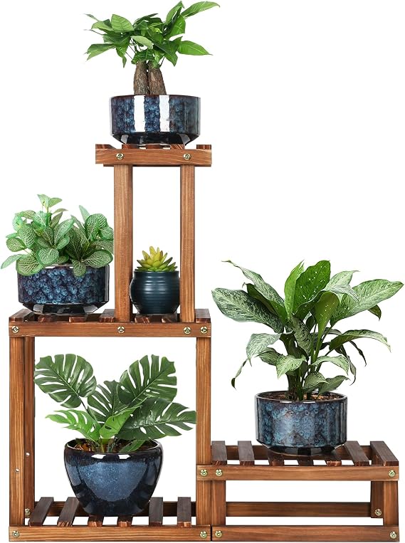 Wood Plant Stand Indoor Outdoor 4 Tier Plant Rack Corner Plant Shelf