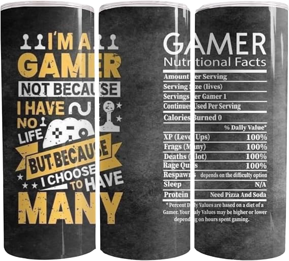 Gamer's Oasis Tumbler : Level Up in Style - 20oz Skinny Tumbler - Double Wall Skinny Tumbler with Straw and Lid, Insulated Cup Stainless Steel Slim Travel Tumbler for Women and Men 20oz