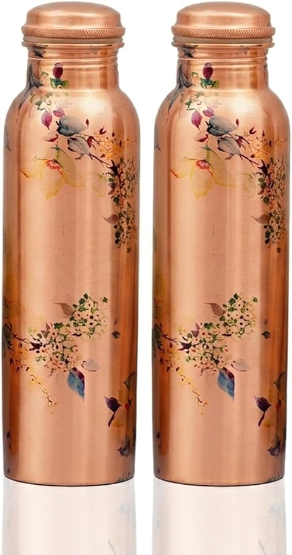 Craft Trade Pure Copper Water Bottle 1000ml Leakproof Ayurvedic Copper Bottle for Office Yoga - Pack of 2