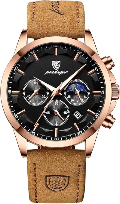 Poedagar Sports Classic Men Quartz Watch Waterproof Chronograph Luminous Date Fashion Man Wristwatch Business Leather Men's Watches Clock