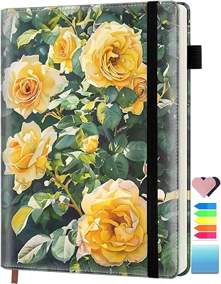 Lined Journal Notebook for Women Men, 200 Pages Hardcover Leather Journals for Writing, A5 Journaling Notebooks for Business Work School Note Taking, College Ruled Journal, Yellow Rose