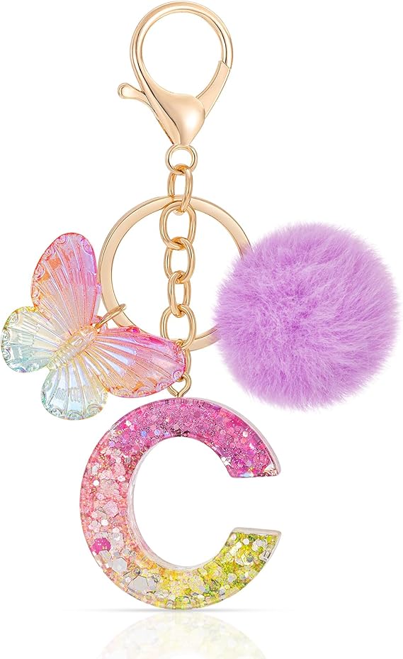 MWOOT Initial keychain,Resin Letter keychain,Cute Car Keyring,Alphabet Key Chain,Purple Keychains for Handbag Decor