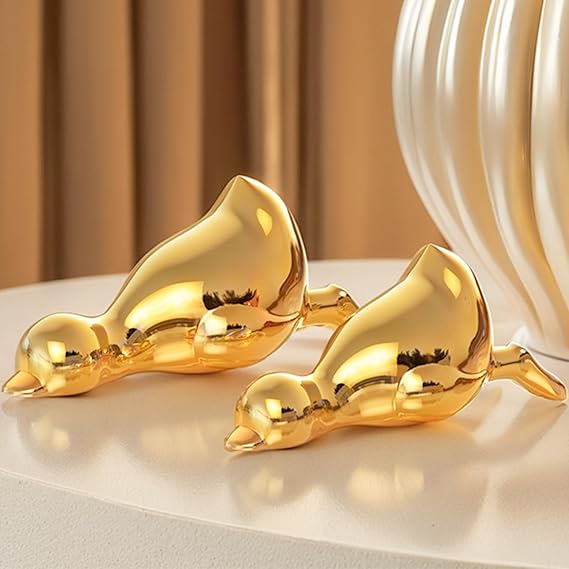 2 Pcs Mini Golden Duck Statue,Modern Ceramic Duck Figurines for Home Decor Item,Gold Accent Decor,Funny Animal Sculptures and Statues, Knick Knacks for Shelf Decor (Gold)