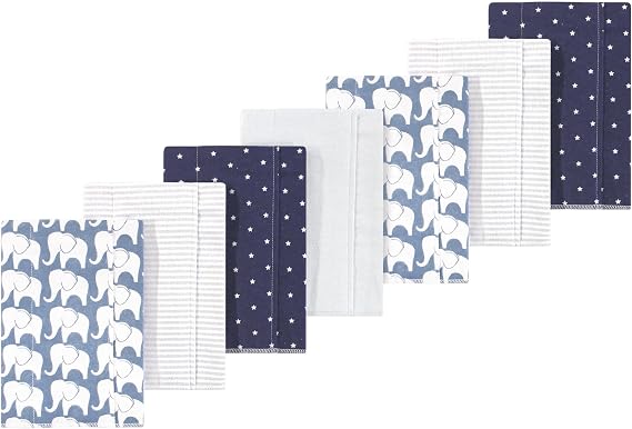 Luvable Friends Hudson Baby Flannel Burp Cloths 7pk, Blue Elephant Parade