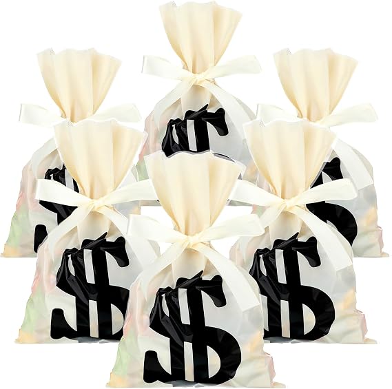 Tinlade 60 Pcs Money Treat Bags with Dollar Sign, Beige, 6 x 9 Inch