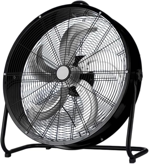 Heavy Duty Industrial Drum Fan, High Velocity Floor Fan with 3 Speed Settings, Aluminium Blades & Safety Grille for Workshops, Garages