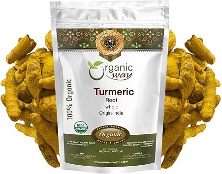 Organic Way Turmeric Root Whole (Curcuma Longa) - Herbal Tea | Kosher & USDA Certified | Vegan, Non-GMO & Gluten Free | Tested for Heavy Metal and Purity | 100% Raw from India (16 oz - 1 lbs)