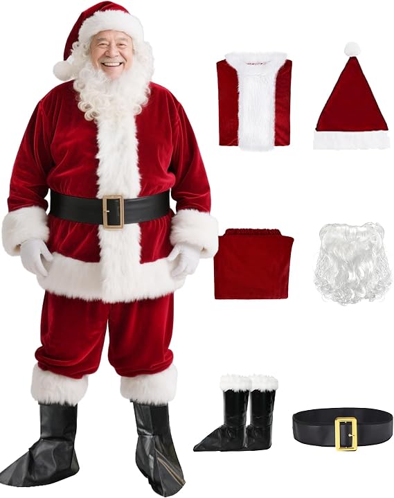 Santa Claus Costume for Men - Deluxe Velvet Santa Suit