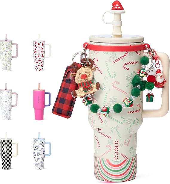 DLOCCOLD 40 oz Tumbler with Handle and Flip Straw, 100% Leak-Proof Tumbler with Cup Accessories Set, Including Silicone Straw Topper Cover Cap, Boot, Lipstick Holder, Handle Strap and Charms