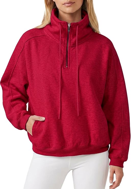 Jenkoon Womens Half Zip Pullover Sweatshirt Oversized Long Sleeve Sweatshirt Drawstring Lapel Pullover Hoodie
