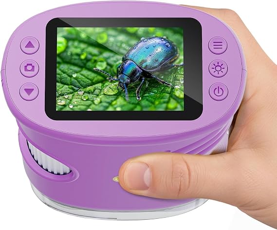Temodu Kids Microscope 2.0" Screen 1000X Digital Microscope for Kids, Mini Pocket Handheld Microscopes for Children Birthday Festival Gift, Science Education Fun Toys for Boys Girls Ages 4-12 (Purple)