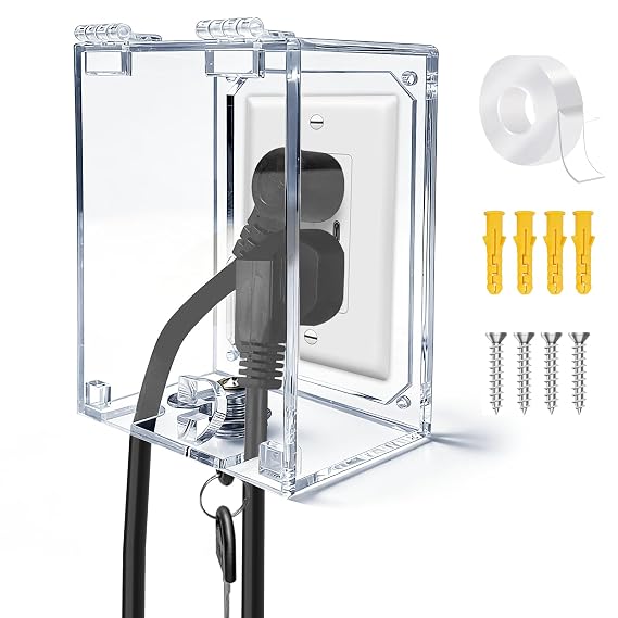 Infant Safety Outlet Lock Box, wall Outlet Lock Box, Lock Box for Electrical outlets with outlets, Easy to Install, Accommodates Most Plugs and adapters 4.95 X 3.35 X 2.56 or Smaller