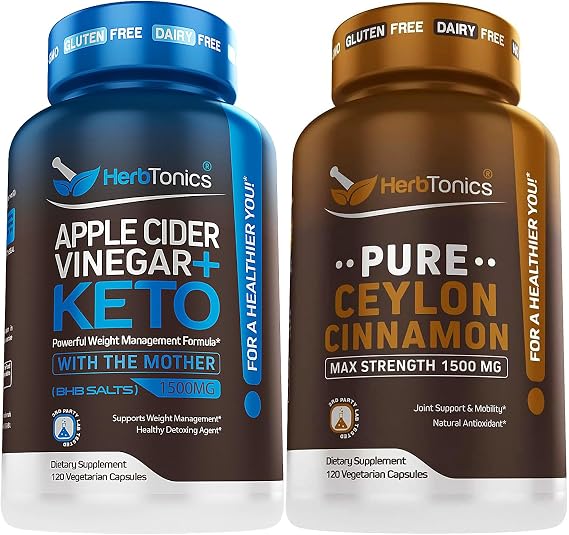 Herbtonics Apple Cider Vinegar Capsules Plus Keto BHB | Fat Burner & Weight Loss Supplement for Women & Men - Premium Ceylon Cinnamon Capsules - Effective Cinnamon Pills for Enhanced Well-Being