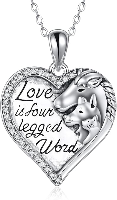 Horse Necklace Sterling Silver Heart Cat Dog Necklace for Women Jewelry Birthday Gift for BFF