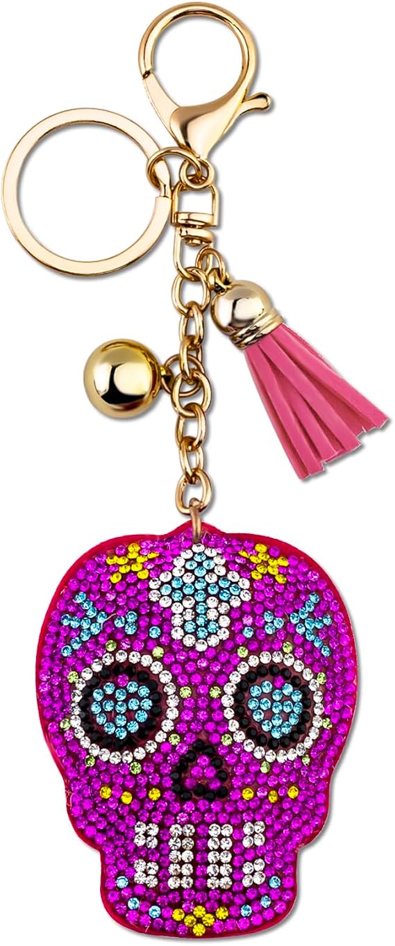 Sugar Skull Keychain Goth Novelty Accessories For Car Keys Rhinestone