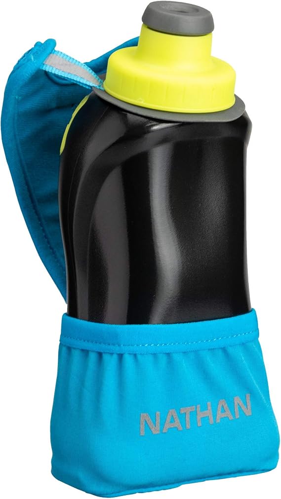 Nathan Running Handheld Water Bottle Adjustable No-Grip Quick Squeeze Lite Hand Strap. Reflective Hydration