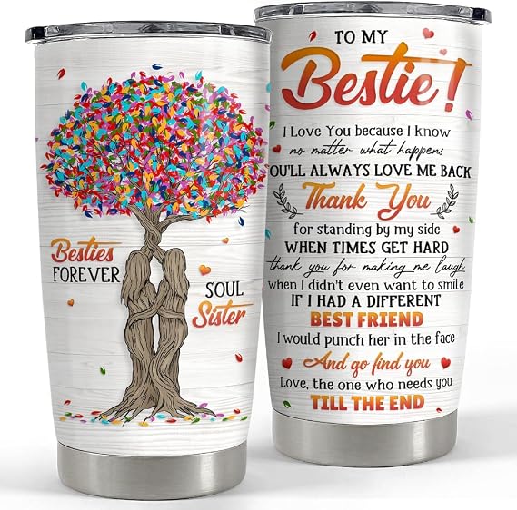 SANDJEST Best Friend Tumbler 20oz Besties Gifts for Women BFF Soul Sister Bestie Stainless Steel Insulated Tumblers Coffee Travel Mug Cup Friendship Gift for Birthday Christmas