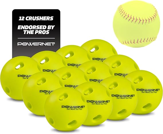 PowerNet Crusher Training Softballs, Hitting Trainer for Improved Speed, Power & Coordination, Instant Batter Feedback, Batting Practice Softballs 12PK