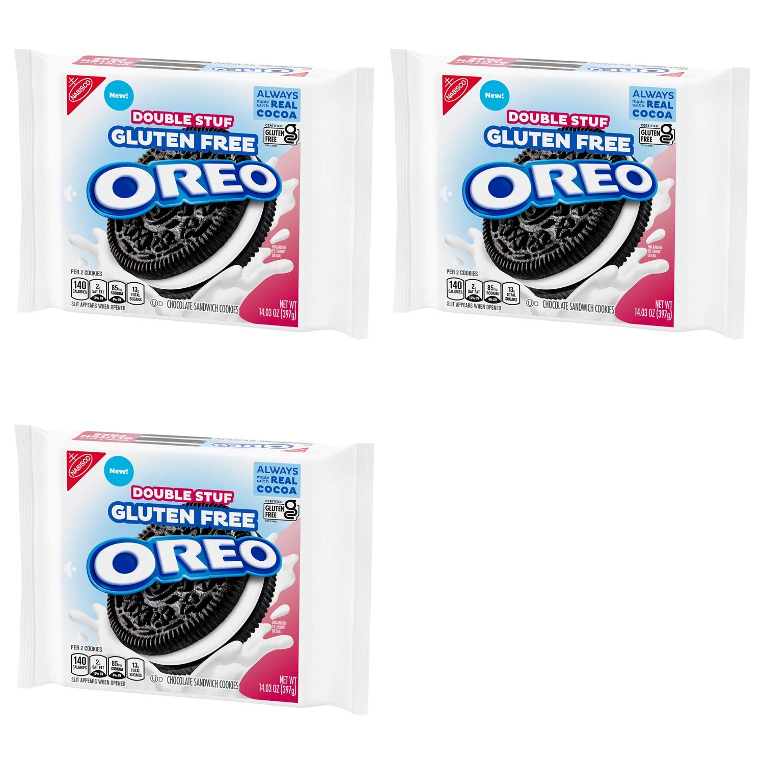 Oreo Double Stuf Gluten Free Chocolate Sandwich Cookies - Bulk Grocery Pack of 3 Resealable Bags - 1403 oz Per Bag - 42.09 oz Total - Sandwich Cookies with White Cream - Great Healthy Snacks for Kids