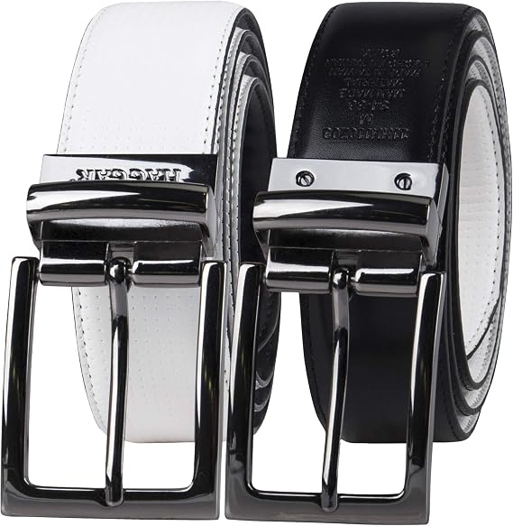 Haggar Men's 2-in-1 Reversible Leather Belt for Dress Pants, Jeans, Khakis - Classic, Textured, Casual, Sport
