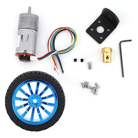 DIY Encoder Gear Motor, Robot Kit Smart Car Kit with 65mm Mounting Bracket, DC12V Speed Reduction Motor Wheel Kit for Smart Car Robot100RPM