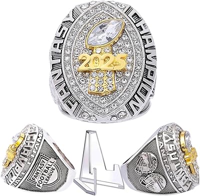 2025 Fantasy Football Championship Ring | Heavy FFL Champion Trophy Ring | Gold Silver Tone Plated Award Trophy for Fantasy Football League Winner