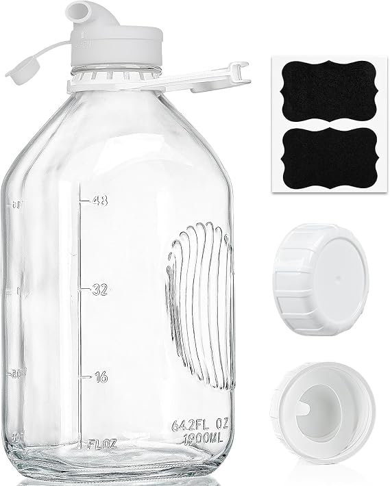 Syntic 64 Oz Glass Milk Bottle with Lid,Handle & Measurement Marks