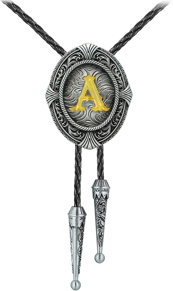HUABOLA CALYN Vintage Bolo tie for Men Western Cowboy Native American Initial Letter ABCDJMR to Z Costume Bolo ties for Women