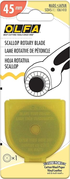 OLFA 45mm Rotary Scallop Blade (SCB45-1) - Stainless Steel Decorative Edge | 45mm Stainless Scallop Blade, fits OLFA's Ergonomic Rotary Cutter RTY-2/DX - Decorative scallop edges - Quilters and Crafters