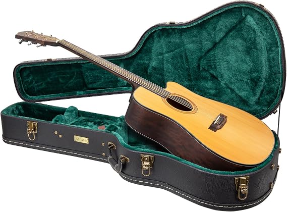 Crossrock Dreadnought Acoustic Guitar Case -Fits Martin D28, compatible to Taylor Grand Auditorium- Vintage Hardware, Sponge Lining, Metal Feet, Storage Space-Black (CRW520D28BK)