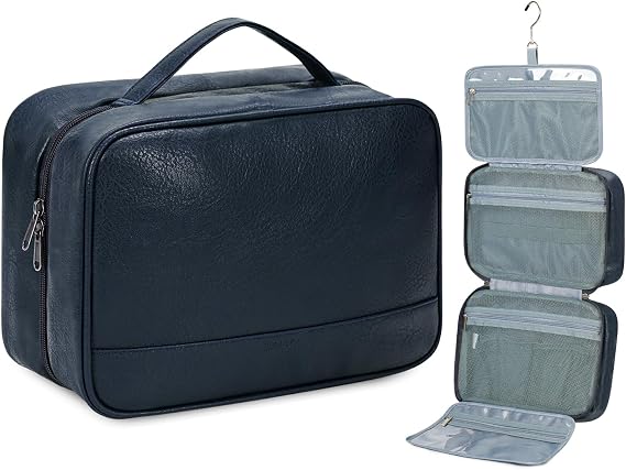 WANDF Travel Toiletry Bag for Men & Women, Dopp Kit Shaving Bag with 4 Compartments Travel Organizer Bathroom Bag(Navy Blue)