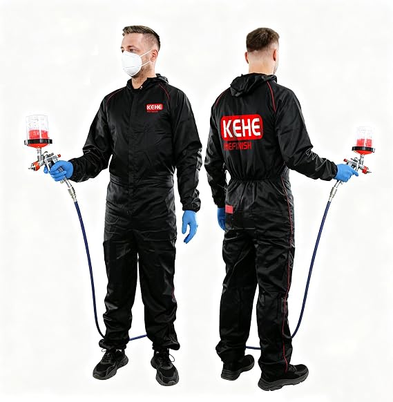 2-PACK Reusable One-Piece Hooded Spray Paint Suit with Breathable Mesh, Anti-Static, Water-Resistant & Washable Full Body Protective Coverall for Automotive & Industrial M
