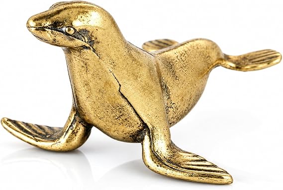 Brass Seal Figurine Ornament Nautical Mininature Seal Statue Ocean Animal Model Sculpture for Home Desk Office Decor Vintage Home Decor