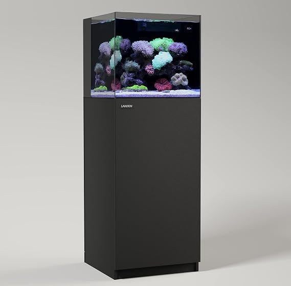 LANDEN Wooden Aquarium Stand & Cabinet, 20 Gallon Fish Tank, 17.7x17.7in | Matte black finish; 45x45x80cm, 31.5in tall; enclosed storage hides wires and gear; fresh, salt, planted or reptile setups