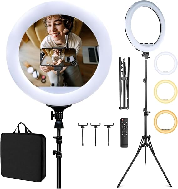 Profesyonel 21 İnç 65W Ring Light Çekim Işığı, 560 LED Ayarlanabilir Parlaklık Kumandalı Makyaj Kuaför Video Fotoğraf Aydınlatma, Döküm Ayaklı Tripod Stand ve Taşıma Çantalı Işık Seti