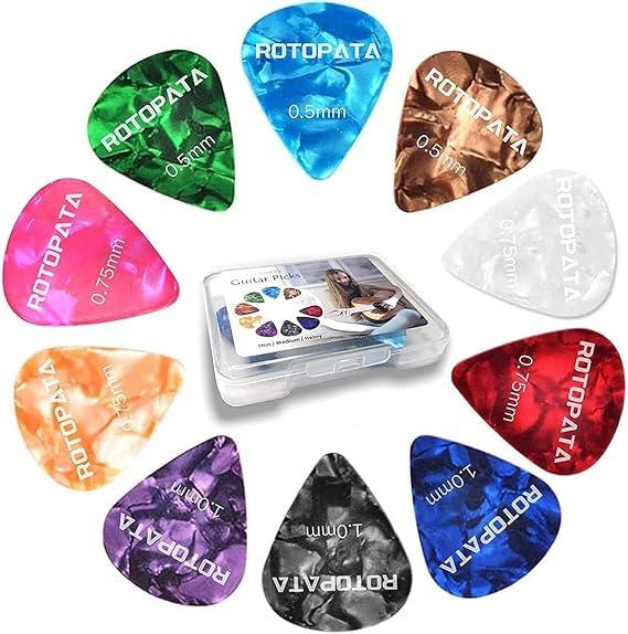 ROTOPATA 30 Pack Guitar Picks Variety Pack with Organizer Box | Colorful Celluloid Picks in Thin Medium Heavy Gauges, .5mm .58mm .75mm .84mm 1.0mm 1.2mm for Acoustic Electric Bass Ukulele